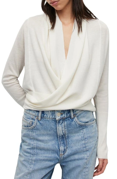 Allsaints Wasson Rib Open Front Wool Cardigan In Chalk White