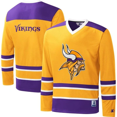 Starter Gold Minnesota Vikings Cross-check V-neck Long Sleeve T-shirt