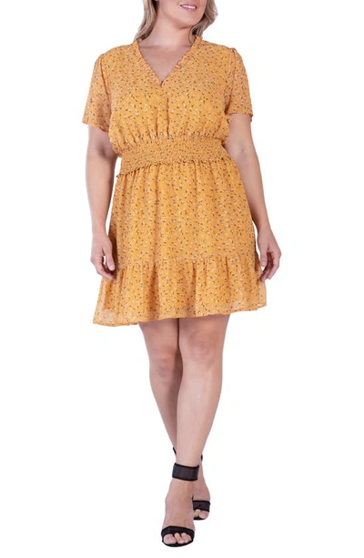 Standards & Practices Floral Short Sleeve Fit & Flare Dress In Yellow Floral