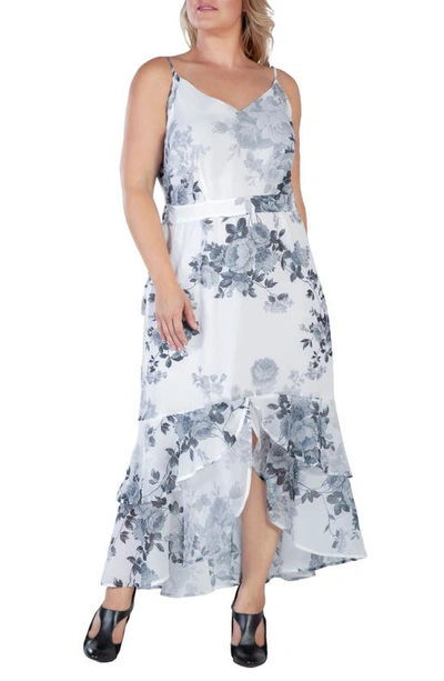 Standards & Practices Floral Tiered Ruffle Chiffon Maxi Dress In Black White Floral