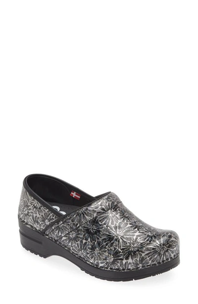 Sanita Rumney Floral Clog In Black/ Silver