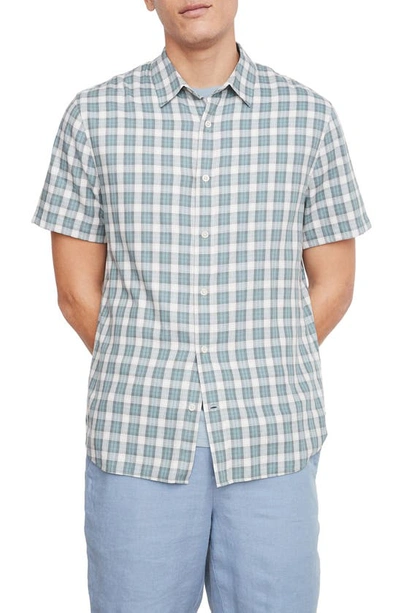 Vince Cannes Plaid Short Sleeve Button-up Shirt In Teal Pool