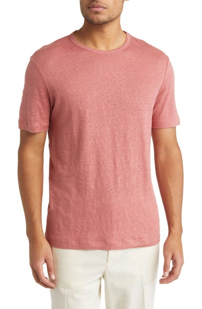 Hugo Boss Tiburt Slub Linen T-shirt In Open Pink