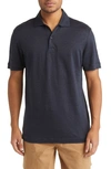 Hugo Boss Linen Solid Regular Fit Polo Shirt In Dark Blue