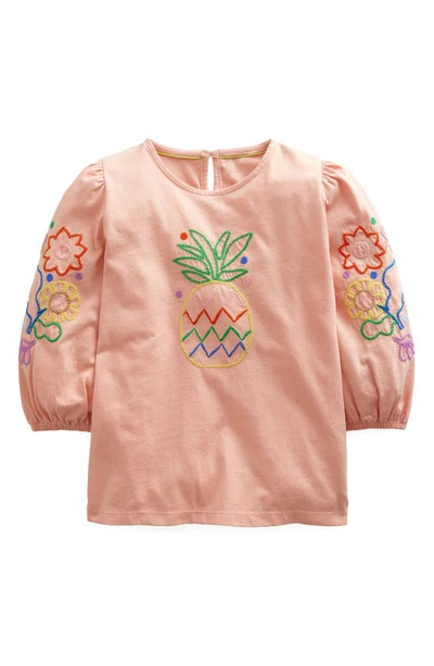 Boden Kids' Embroidered Cotton Top In Dusty Pink Pineapple