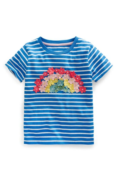Boden Kids' Stripe 3d Floral Rainbow Cotton Graphic T-shirt In Bright Marina/ivory