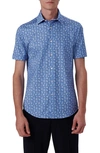 Bugatchi Ooohcotton® Floral Short Sleeve Button-up Shirt In Air Blue