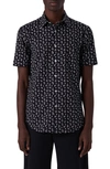 Bugatchi Ooohcotton® Stretch Floral Short Sleeve Button-up Shirt In Black