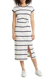 Caslon Twist Waist Organic Cotton Midi T-shirt Dress In Ivory- Navy Peacoat Stripe