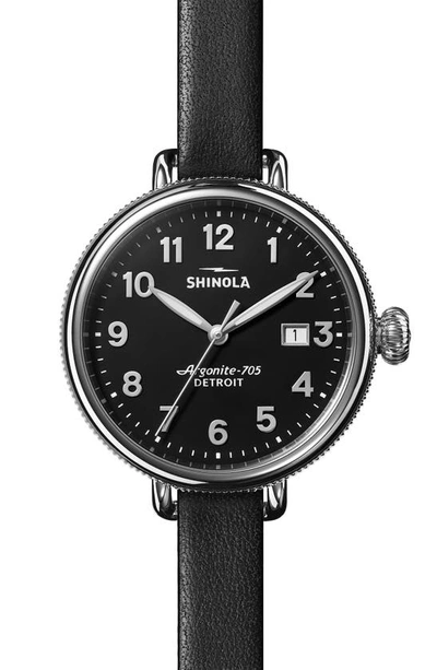 Shinola Birdy Double Wrap Leather Strap Watch, 38mm In Black