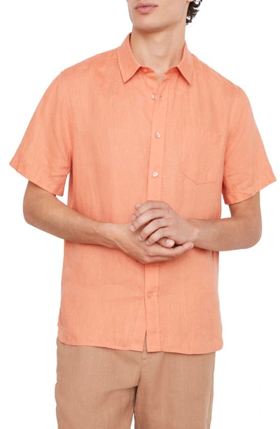 Vince Classic Fit Short Sleeve Linen Shirt In Sun Coral