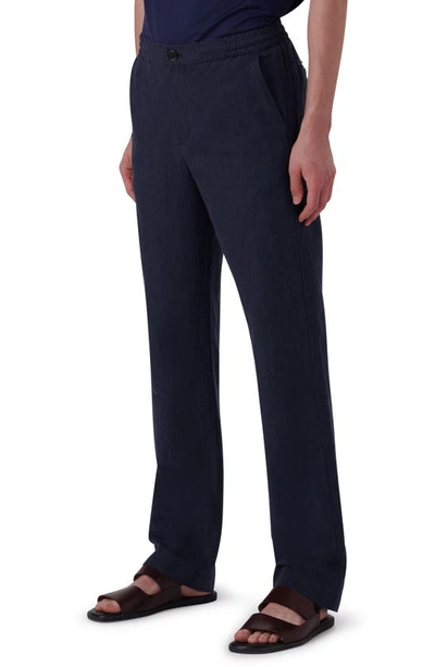 Bugatchi Button Front Linen Blend Pants In Navy