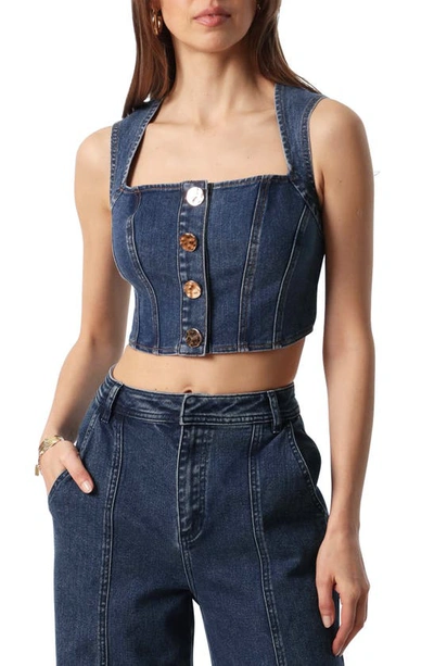 Avec Les Filles Denim Corset Crop Top In Prado