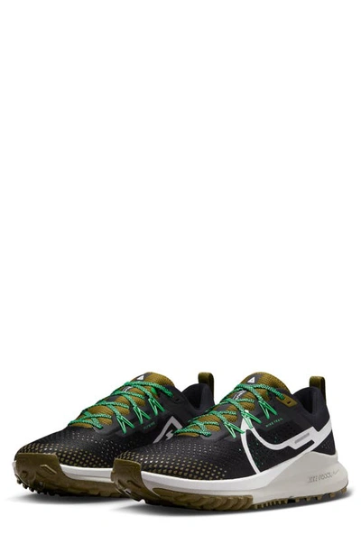 Nike React Pegasus Trail 4 Running Shoe In Black/ White/ Olive/ Green