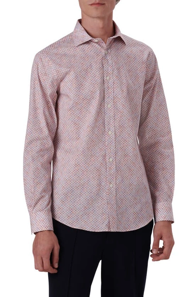 Bugatchi Shaped Fit Print Stretch Cotton Button-up Shirt In Coral