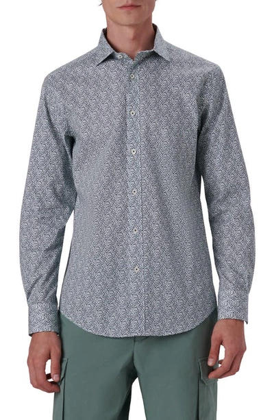 Bugatchi Shaped Fit Print Stretch Cotton Button-up Shirt In Eucalyptus