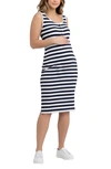 Ripe Maternity Lee Stripe Snap Button Maternity/nursing Dress In Navy / White