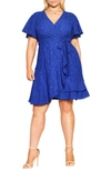 City Chic Sweet Luv Lace Faux Wrap Dress In Royal Blue
