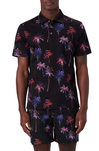 Bugatchi Digital Print Cotton Polo Shirt In Black