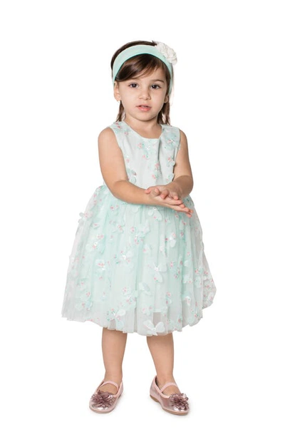 Popatu Kids' 3d Butterfly Appliqué Tulle Dress In Mint