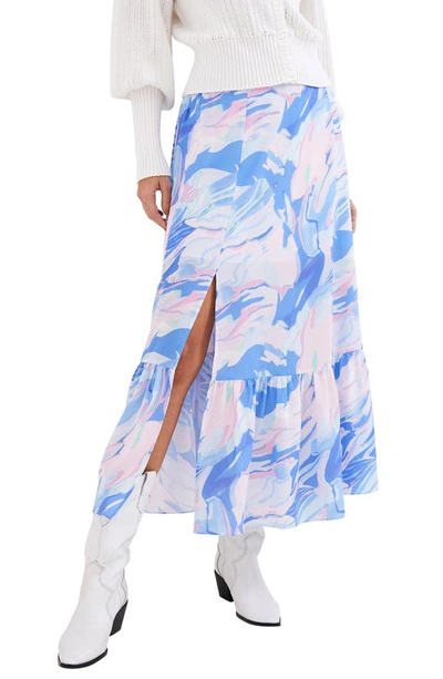 French Connection Dalla Hallie Printed Maxi Skirt In Baja Blue