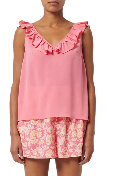 French Connection Ruffle Crepe Tank In Pink