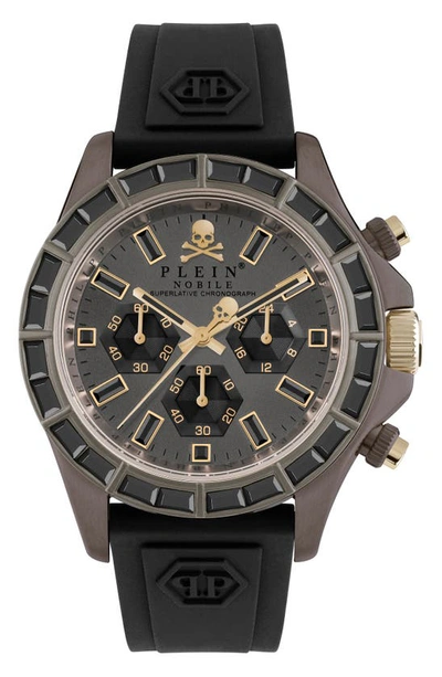 Philipp Plein Men's Chronograph Nobile Racing Black Silicone Strap Watch 43mm In Ip Brown
