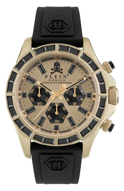 Philipp Plein Men's Chronograph Nobile Racing Black Silicone Strap Watch 43mm In Ip Beige