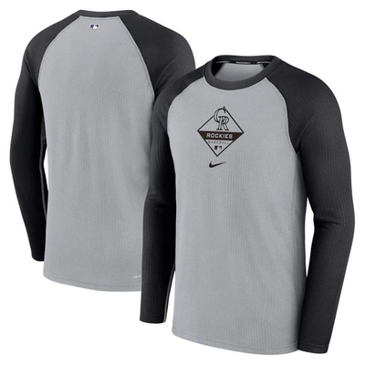 Nike Gray/black Colorado Rockies Game Authentic Collection Performance Raglan Long Sleeve T-shirt