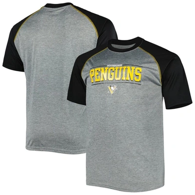 Profile Men's Heather Gray Pittsburgh Penguins Big And Tall Logo Raglan T-shirt