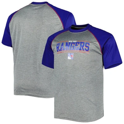 Profile Men's Heather Gray New York Rangers Big And Tall Logo Raglan T-shirt