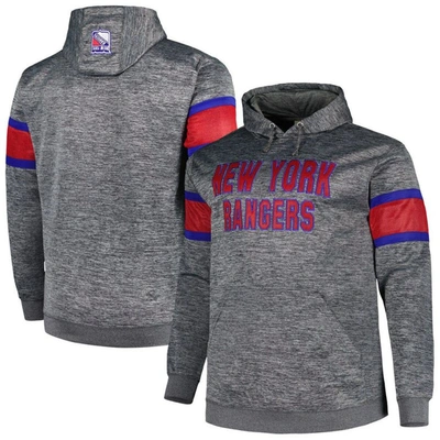 Profile Men's Heather Charcoal New York Rangers Big And Tall Stripe Pullover Hoodie