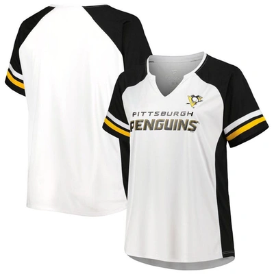 Profile White Pittsburgh Penguins Plus Size Notch Neck Raglan T-shirt
