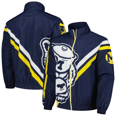 Mitchell & Ness Men's  Navy Michigan Wolverines Exploded Logo Warm Up Full-zip Jacket