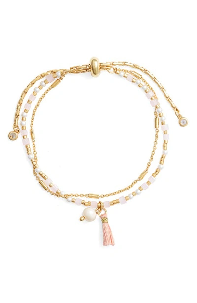Nordstrom Beaded Layered Bracelet In White- Blush- Gold