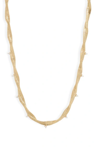 Nordstrom Cubic Zirconia Twisted Snake Chain Collar Necklace In Clear- Gold