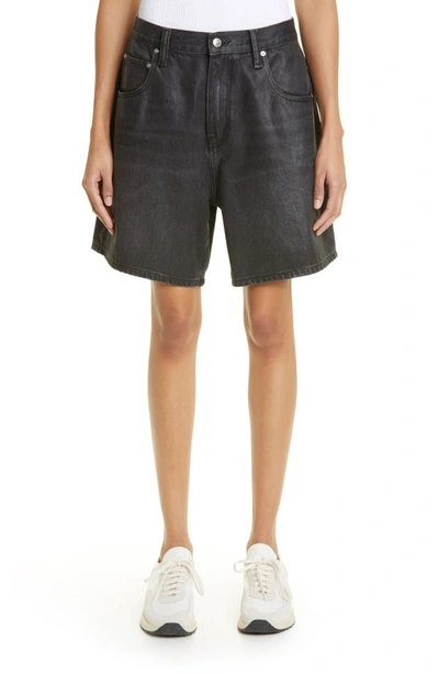 Alexander Wang Oversize Coated Loose Fit Denim Shorts In Grau