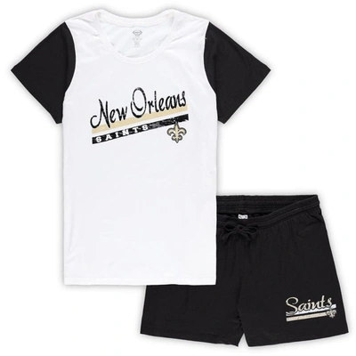 Concepts Sport Women's  White, Black New Orleans Saints Plus Size Downfield T-shirt And Shorts Sleep In White,black