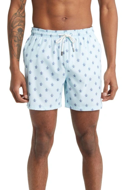 Stone Rose Turtle Print Swim Trunks In Light Blue