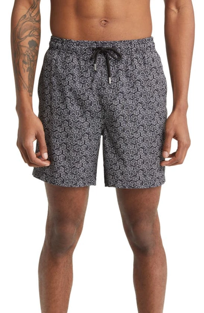 Stone Rose Dice Print Swim Trunks In Black