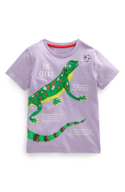 Mini Boden Kids' Animal Facts Appliqué T-shirt In Misty Lavender Lizard