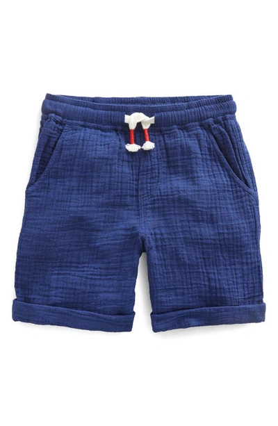 Mini Boden Kids' Stripe Cuffed Cotton Shorts In Dark Chambray