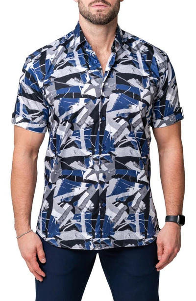 Maceoo Galileo Retroactive Regular Fit Short Sleeve Button-up Shirt In Blue