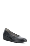 Fly London Numa Wedge Flat In 004 Black Mousse