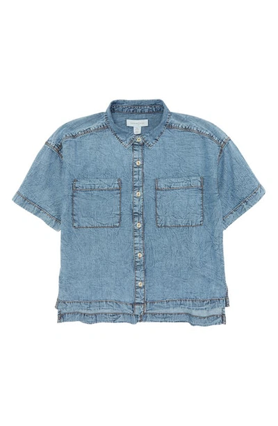 Treasure & Bond Kids' Oversize Cotton Chambray Camp Shirt In Vintage Wash