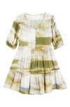 Treasure & Bond Kids' Abstract Print Drop Waist Tiered Dress In Beige Shifting Stripe Sketch
