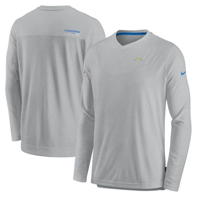 Nike Gray Los Angeles Chargers Sideline Coach Chevron Lock Up Long Sleeve V-neck Performance T-shirt