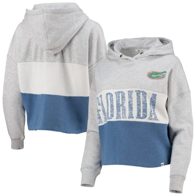 47 Brand '47 Heathered Gray/heathered Royal Florida Gators Lizzy Colorblocked Cropped Pullover Hoodie In Heather Gray
