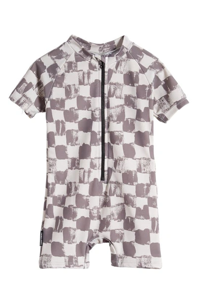 Tiny Tribe Babies' Grunge Check One-piece Rashguard Swimsuit In Grey