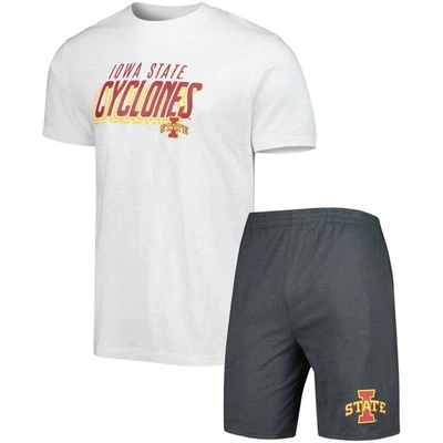 Concepts Sport Men's  Charcoal, White Iowa State Cyclones Downfield T-shirt And Shorts Set In Charcoal,white